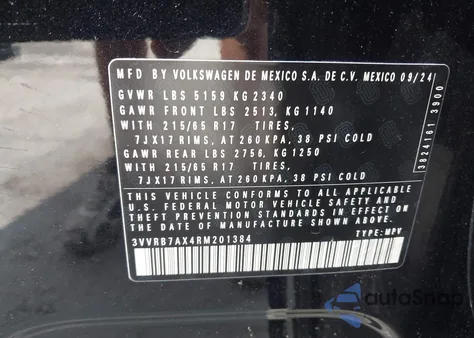 2024 Volkswagen Tiguan 2.0T S из США, поврежденный, VIN 3VVRB7AX4RM201384